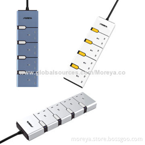 UK Standard Power Strip with 4 Sockets Outlets, 6 Feet Extension Cable and Individual Switch